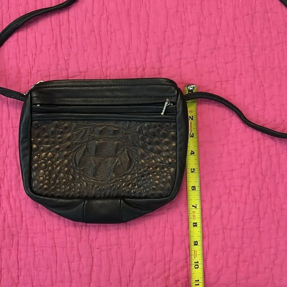 Black Leather/ alligator leather Crossbody Bag